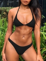 ZAFUL Ribbed High Leg Bikini Set L Black