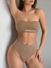 ZAFUL Ribbed High Leg Cutout Tube Bikini Swimwear L Deep coffee