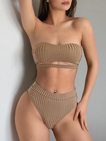 ZAFUL Ribbed High Leg Cutout Tube Bikini Swimwear M Deep coffee