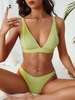 ZAFUL Ribbed High Leg Plunging Bikini Swimwear M Light green