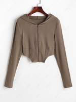 ZAFUL Ribbed Hooded Corset Style Cardigan L Deep coffee