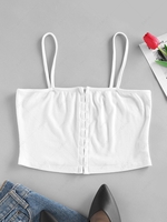 ZAFUL Ribbed Hook Front Crop Camisole M White