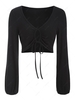 ZAFUL Ribbed Keyhole Drawstring Crop T Shirt L Black