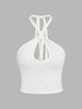ZAFUL Ribbed Keyhole Halter Crop Tank Top L White