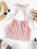 ZAFUL Ribbed Keyhole Halter Crop Tank Top M Light pink