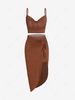 ZAFUL Ribbed Knit Cowl Front Asymmetrical Two Piece Dress M Deep coffee