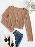 ZAFUL Ribbed Knit Crop Cardigan L Camel brown
