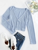 ZAFUL Ribbed Knit Crop Cardigan L Pastel blue