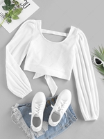 ZAFUL Ribbed Knit Cutout Bowknot Tee Xl White