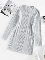 ZAFUL Ribbed Knit Long Sleeve Slinky Dress S Light gray
