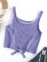 ZAFUL Ribbed Knit Picot Trim Bowknot Tank Top M Purple