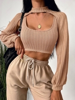 ZAFUL Ribbed Knit Tank Top and Shrug Knitwear Set M Light coffee