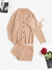 ZAFUL Ribbed Knit Three Piece Shorts Set L Light coffee