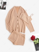 ZAFUL Ribbed Knit Three Piece Shorts Set L Light coffee