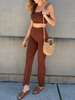ZAFUL Ribbed Knit Two Piece Flare Pants Set L Deep coffee