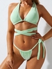 ZAFUL Ribbed Knot Crisscross Wrap-tie Tanga Bikini Swimwear S Light green