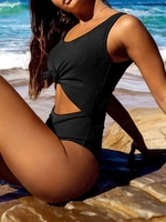 ZAFUL Ribbed Knotted Cut Out Swimsuit S Black