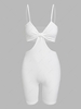 ZAFUL Ribbed Knotted Cutout Skinny Romper L White