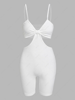 ZAFUL Ribbed Knotted Cutout Skinny Romper L White
