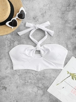 ZAFUL Ribbed Knotted Halter Swim Top M White