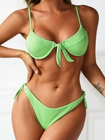 ZAFUL Ribbed Knotted Underwire Tanga Bikini Swimwear S Green