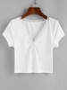 ZAFUL Ribbed Lace Insert Buttons Crop T Shirt Xl White