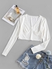 ZAFUL Ribbed Lace Insert Crop T Shirt L White