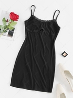 ZAFUL Ribbed Lace Insert Hollow Out Bodycon Dress L Black