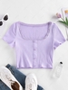 ZAFUL Ribbed Lace Insert Mock Button T Shirt L Light purple