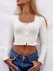 ZAFUL Ribbed Lace Insert Ruffle Crop Cardigan S White