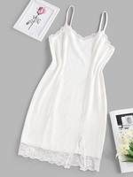 ZAFUL Ribbed Lace Insert Slit Bodycon Dress L White