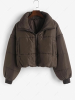 Zip Up Solid Puffer Padded Coat Xs Deep coffee