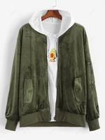 Zip Up Solid Velvet Jacket S Deep green