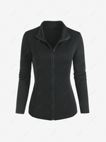 Zip Up Thumb Hole Slim Gym Jacket L Black
