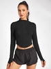 Zip Up Topstitching Thumb Hole Jacket S Black