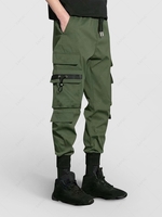 Zipper and Multi-pockets Design Jogger Cargo Pants Xl Deep green
