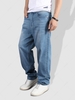 Zipper Button Loose Denim Jeans 38 Light blue