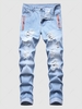 Zipper Embellishment Light Wash Ripped Jeans 40 Light blue