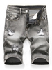 Zipper Fly Design Ripped Denim Shorts 40 Light gray