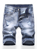 Zipper Fly Design Ripped Denim Shorts 42 Jeans blue