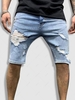 Zipper Fly Distressed Denim Shorts S Light blue
