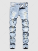 Zipper Fly Distressed Frayed Jeans 36 Light blue