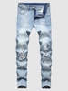 Zipper Fly Frayed Distressed Jeans 38 Light blue