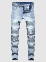 Zipper Fly Frayed Distressed Jeans 38 Light blue