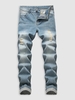 Zipper Fly Pockets Ripped Casual Jeans 32 Light blue