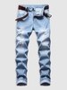 Zipper Fly Ripped Pockets Casual Jeans 34 Light blue