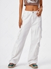 Zipper Fly Wide Leg Cargo Jeans L White