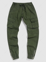 Zipper Hem Solid Color Cargo Pants 38 Deep green