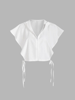 Zipper Hooded Cape Casual Top M White