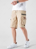 Zipper Multi-pocket Design Drawstring Cargo Shorts L Light khaki